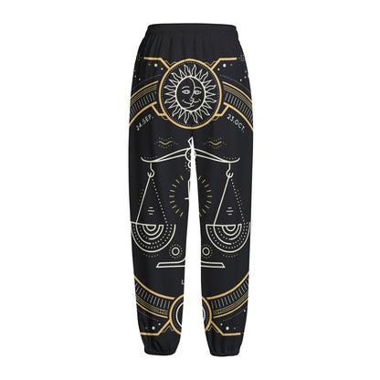 Vintage Libra Zodiac Sign Print Fleece Lined Knit Pants