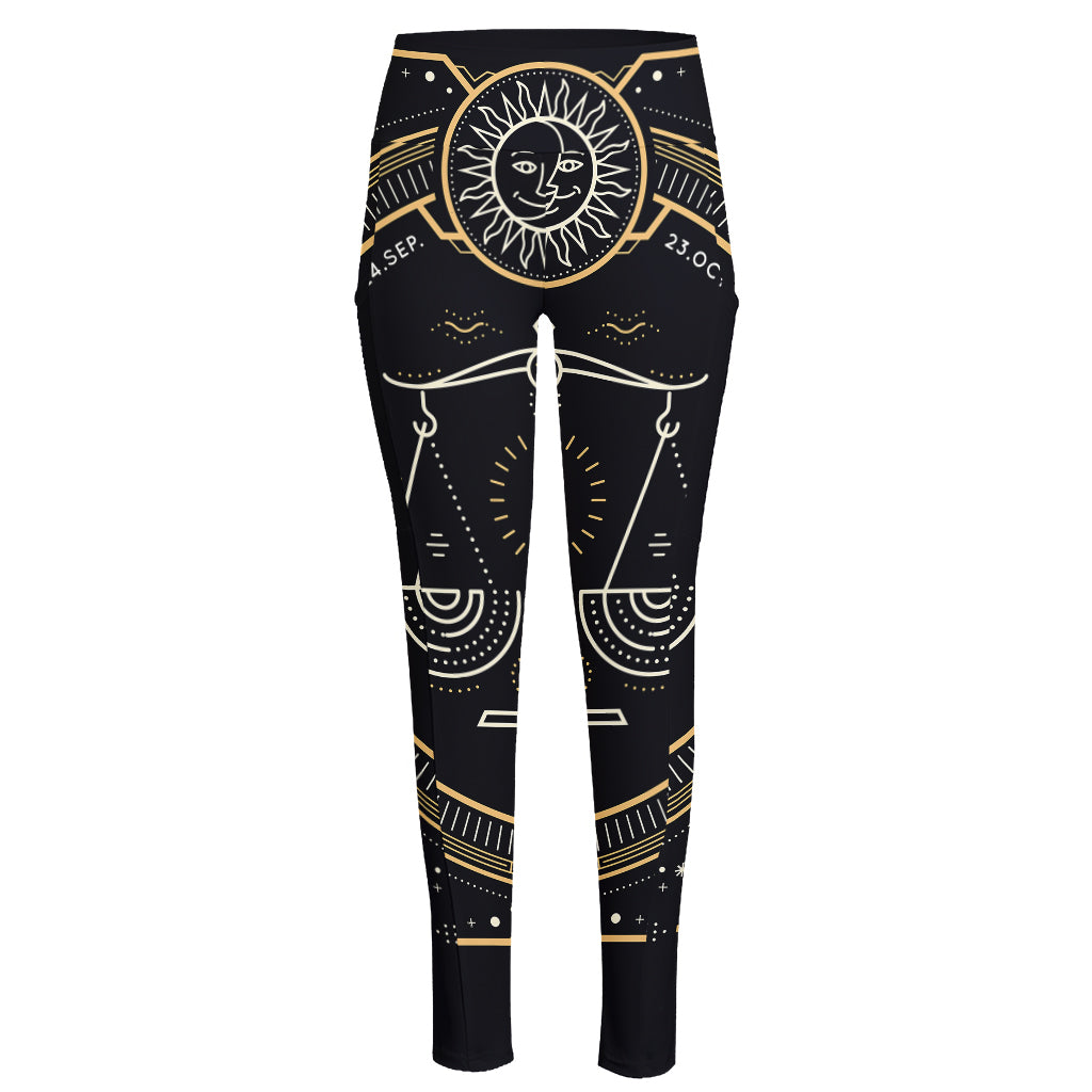 Vintage Libra Zodiac Sign Print High-Waisted Pocket Leggings