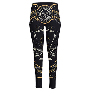 Vintage Libra Zodiac Sign Print High-Waisted Pocket Leggings