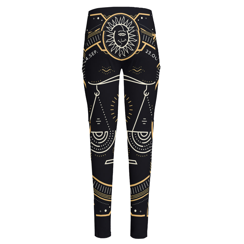 Vintage Libra Zodiac Sign Print High-Waisted Pocket Leggings