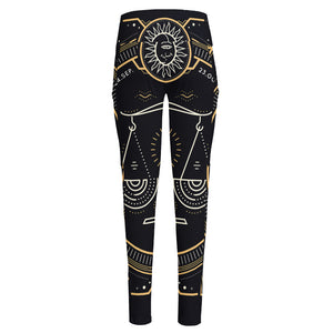 Vintage Libra Zodiac Sign Print High-Waisted Pocket Leggings