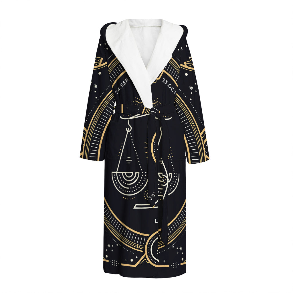 Vintage Libra Zodiac Sign Print Hooded Bathrobe