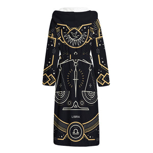 Vintage Libra Zodiac Sign Print Hooded Bathrobe