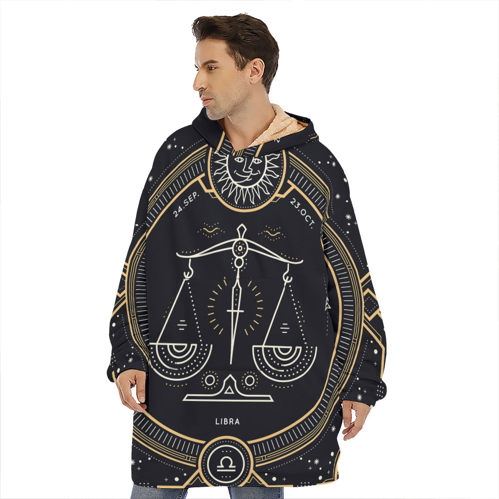 Vintage Libra Zodiac Sign Print Hoodie Blanket