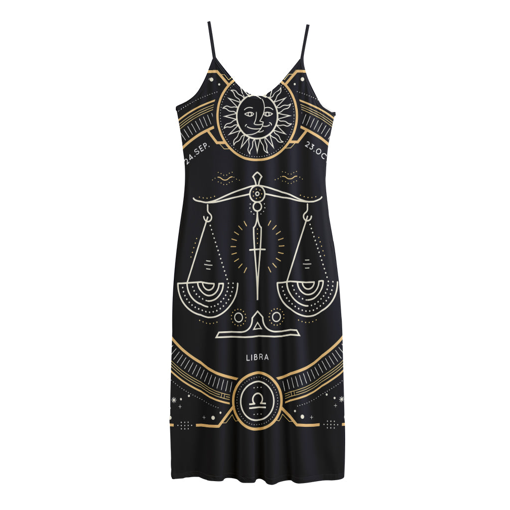 Vintage Libra Zodiac Sign Print Jersey Midi Cami Dress