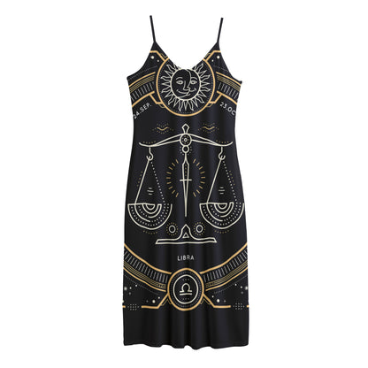 Vintage Libra Zodiac Sign Print Jersey Midi Cami Dress