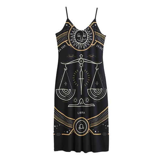 Vintage Libra Zodiac Sign Print Jersey Midi Cami Dress