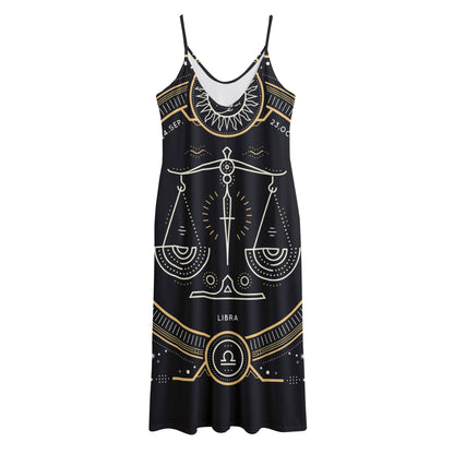 Vintage Libra Zodiac Sign Print Jersey Midi Cami Dress