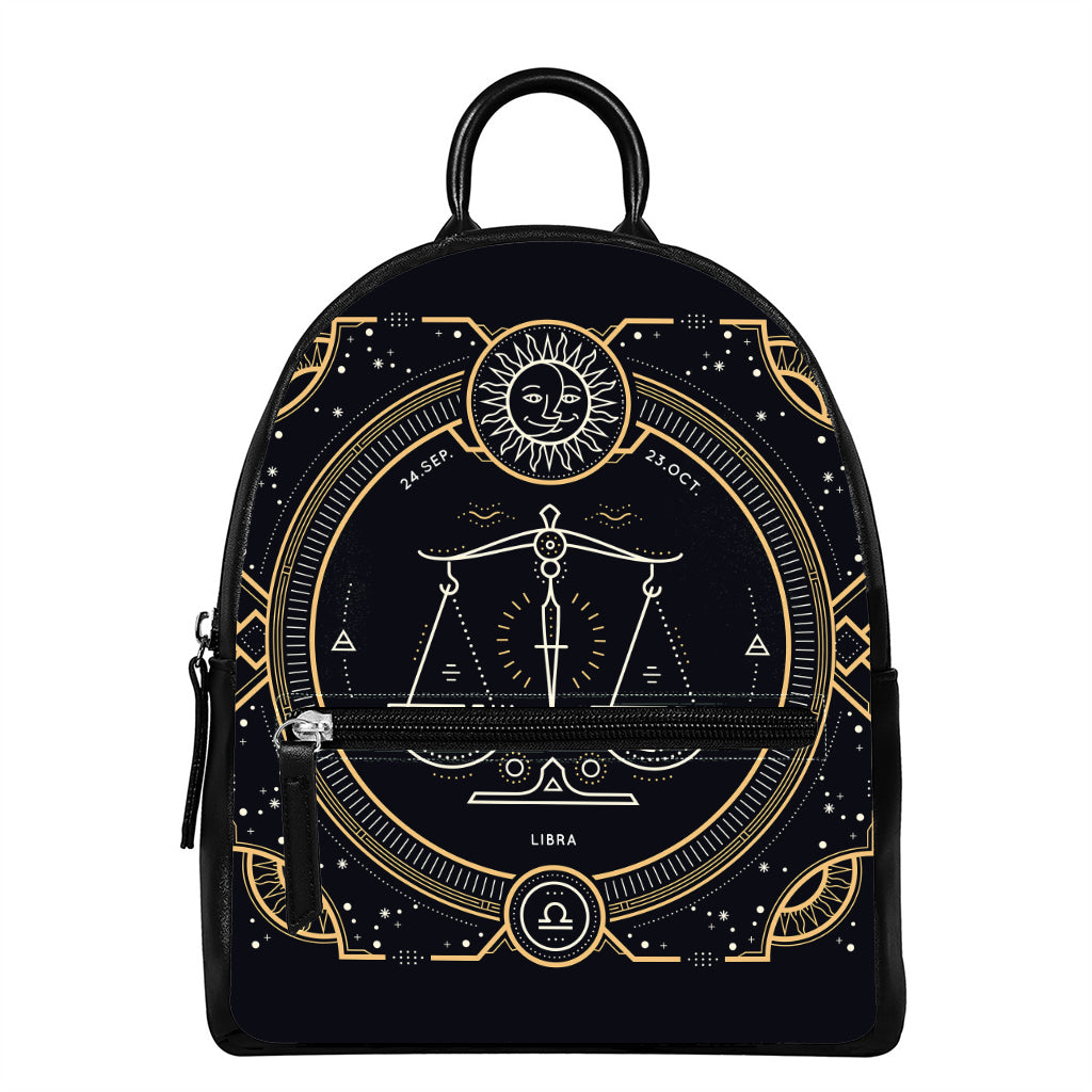 Vintage Libra Zodiac Sign Print Leather Backpack