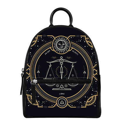 Vintage Libra Zodiac Sign Print Leather Backpack