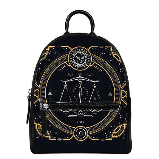 Vintage Libra Zodiac Sign Print Leather Backpack