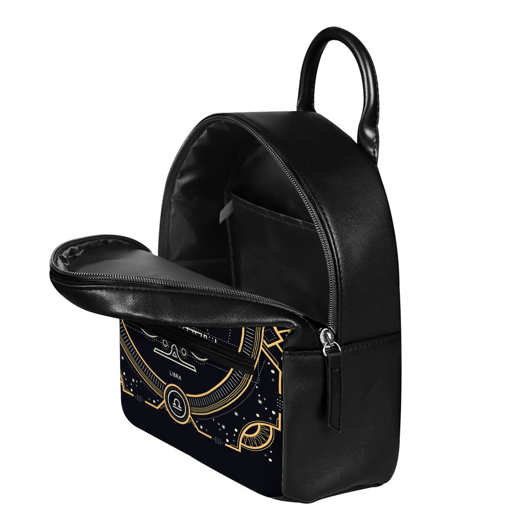 Vintage Libra Zodiac Sign Print Leather Backpack