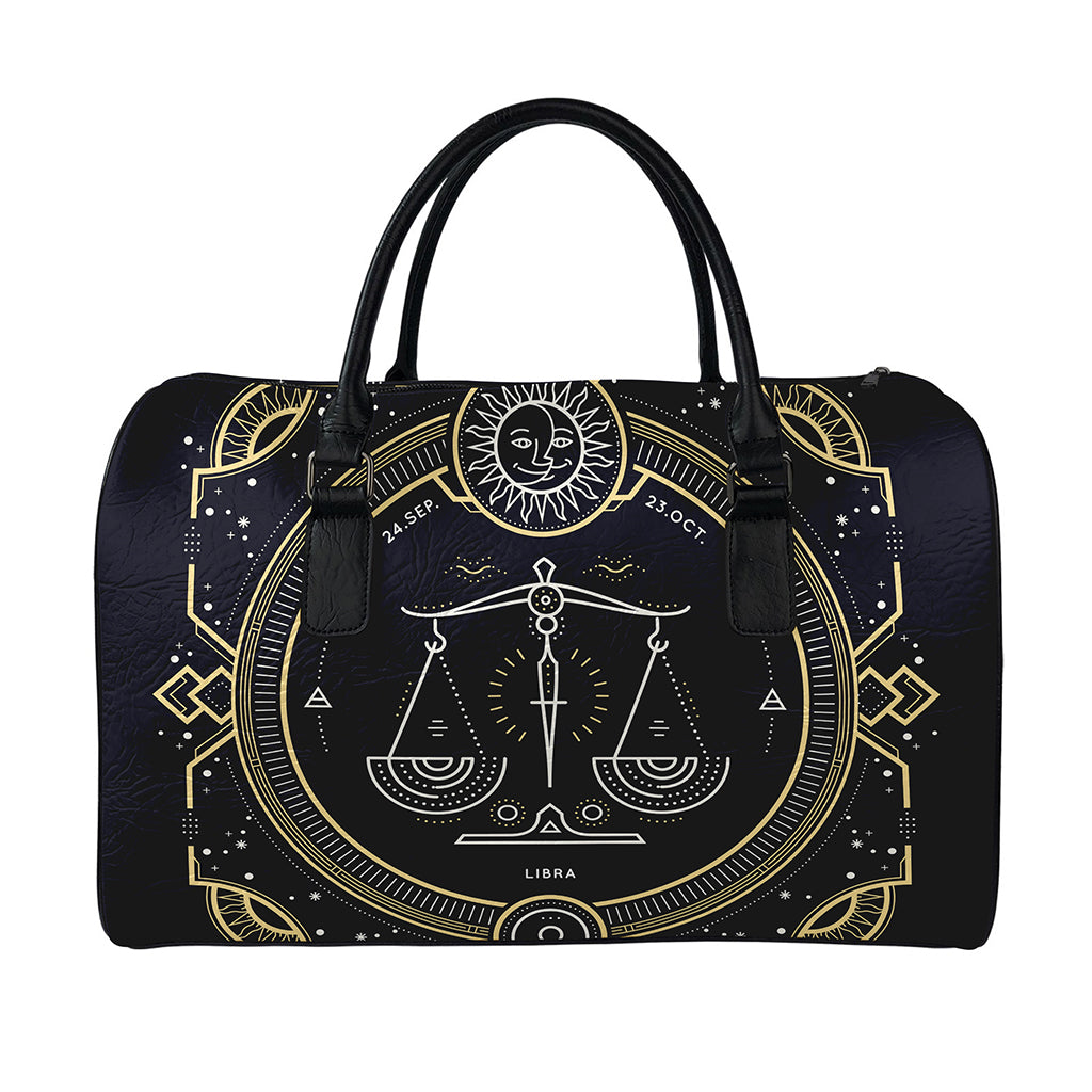 Vintage Libra Zodiac Sign Print Leather Duffle Bag