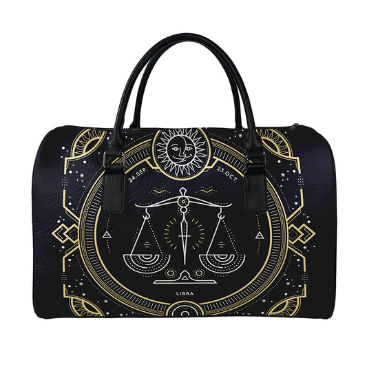 Vintage Libra Zodiac Sign Print Leather Duffle Bag