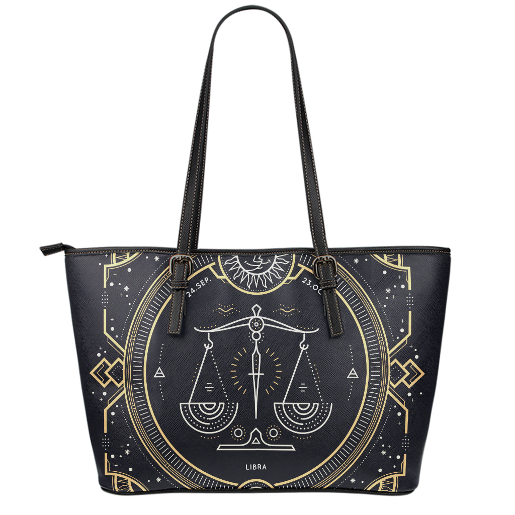 Vintage Libra Zodiac Sign Print Leather Tote Bag