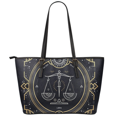 Vintage Libra Zodiac Sign Print Leather Tote Bag