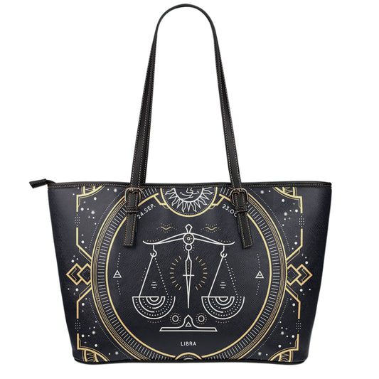 Vintage Libra Zodiac Sign Print Leather Tote Bag