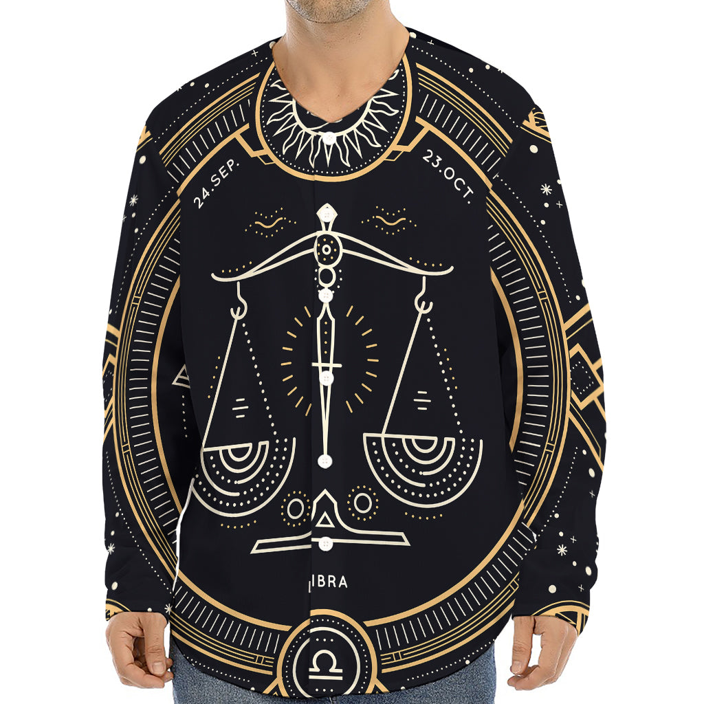 Vintage Libra Zodiac Sign Print Long Sleeve Baseball Jersey