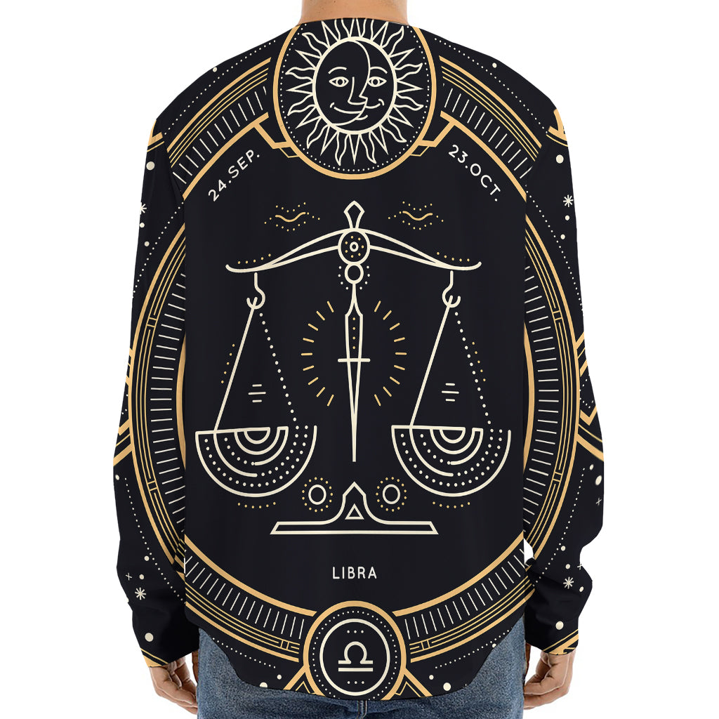 Vintage Libra Zodiac Sign Print Long Sleeve Baseball Jersey