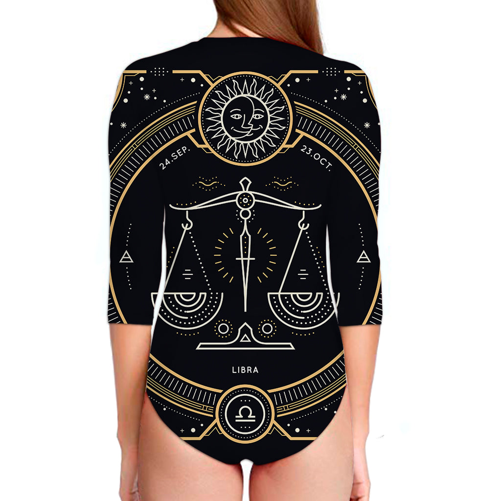 Vintage Libra Zodiac Sign Print Long Sleeve Swimsuit