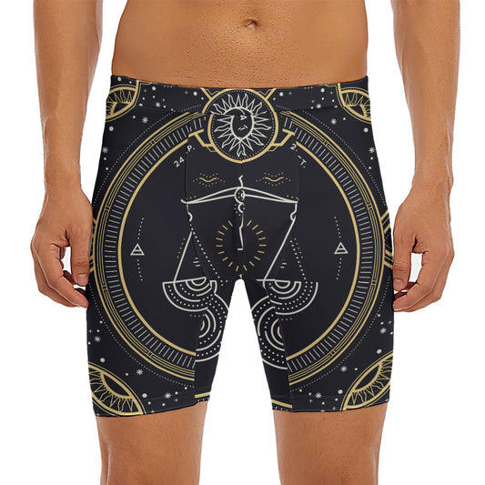 Vintage Libra Zodiac Sign Print Men's Long Boxer Briefs