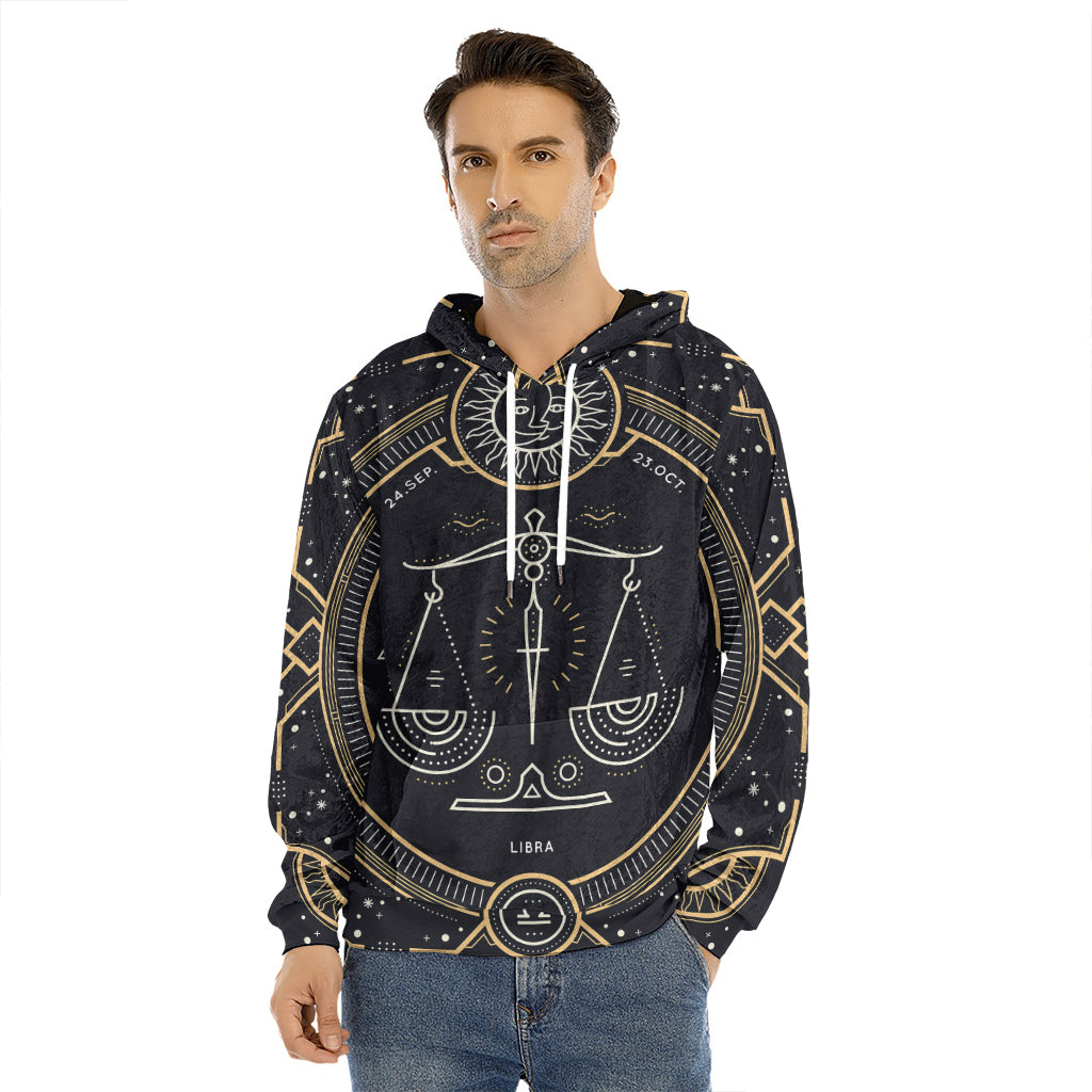 Vintage Libra Zodiac Sign Print Men's Velvet Pullover Hoodie