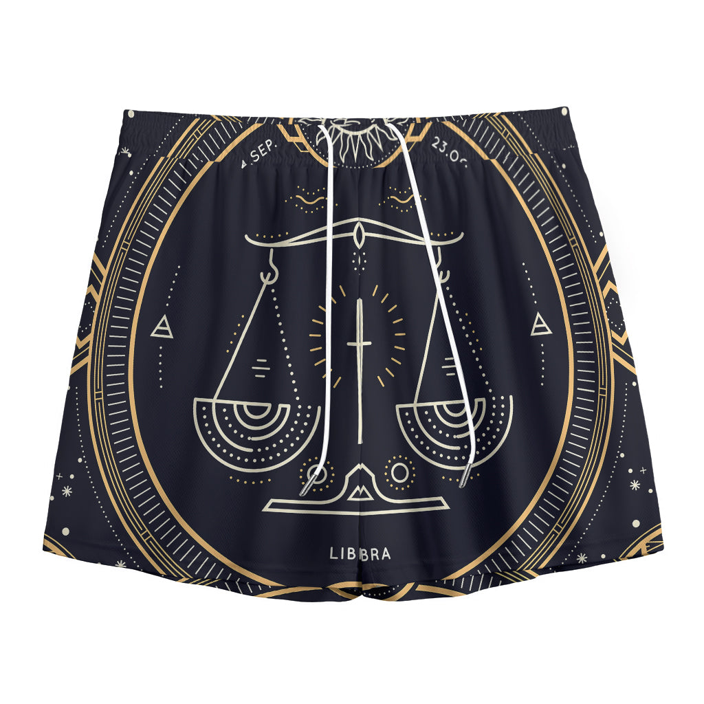 Vintage Libra Zodiac Sign Print Mesh Shorts