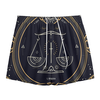 Vintage Libra Zodiac Sign Print Mesh Shorts