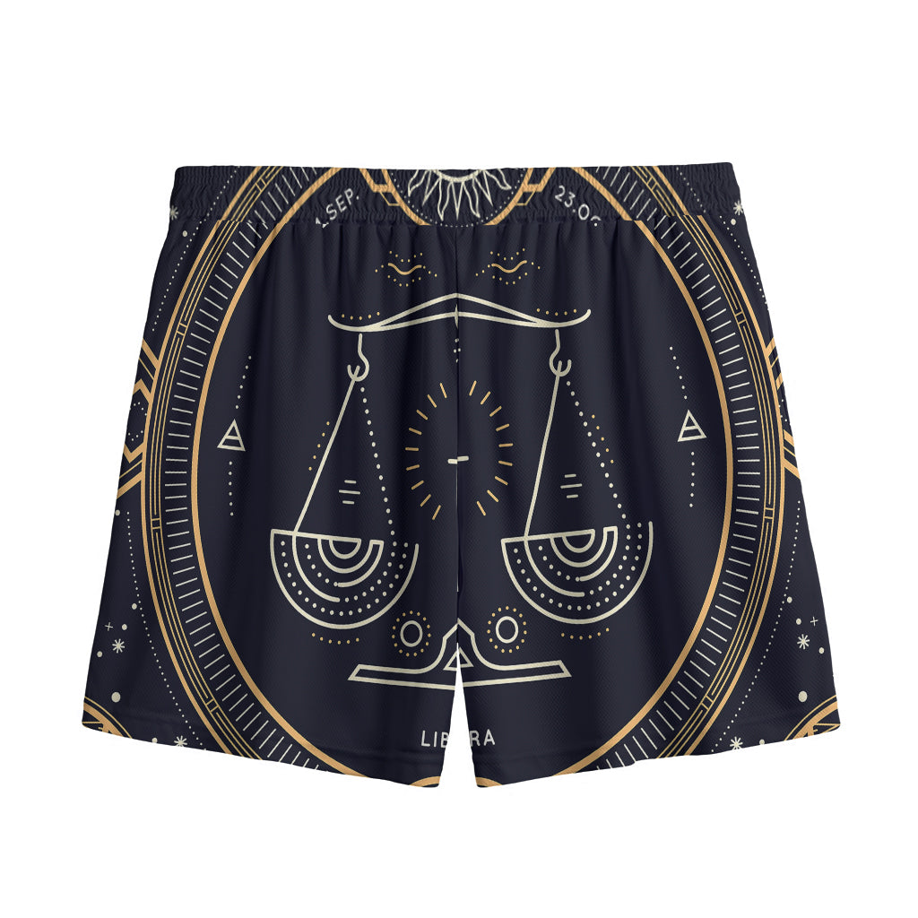 Vintage Libra Zodiac Sign Print Mesh Shorts