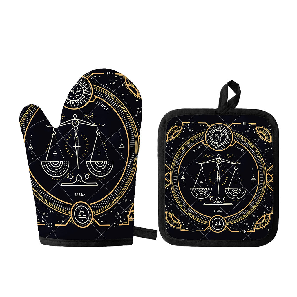 Vintage Libra Zodiac Sign Print Oven Mitt And Pot Holder Set