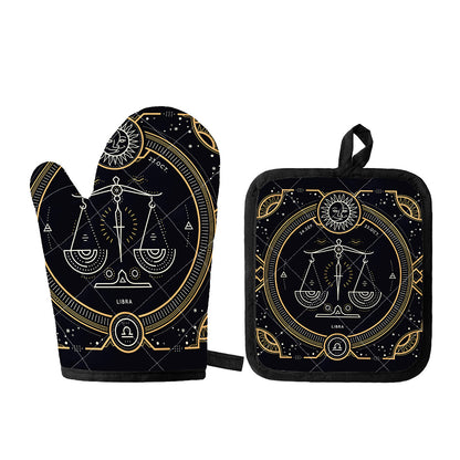 Vintage Libra Zodiac Sign Print Oven Mitt And Pot Holder Set