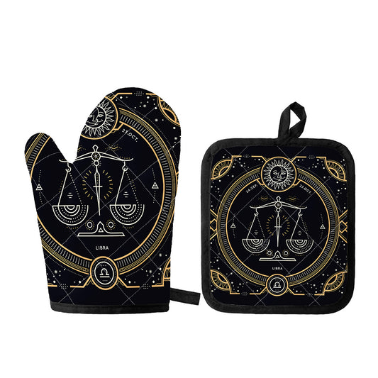 Vintage Libra Zodiac Sign Print Oven Mitt And Pot Holder Set