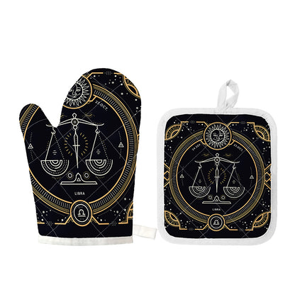 Vintage Libra Zodiac Sign Print Oven Mitt And Pot Holder Set