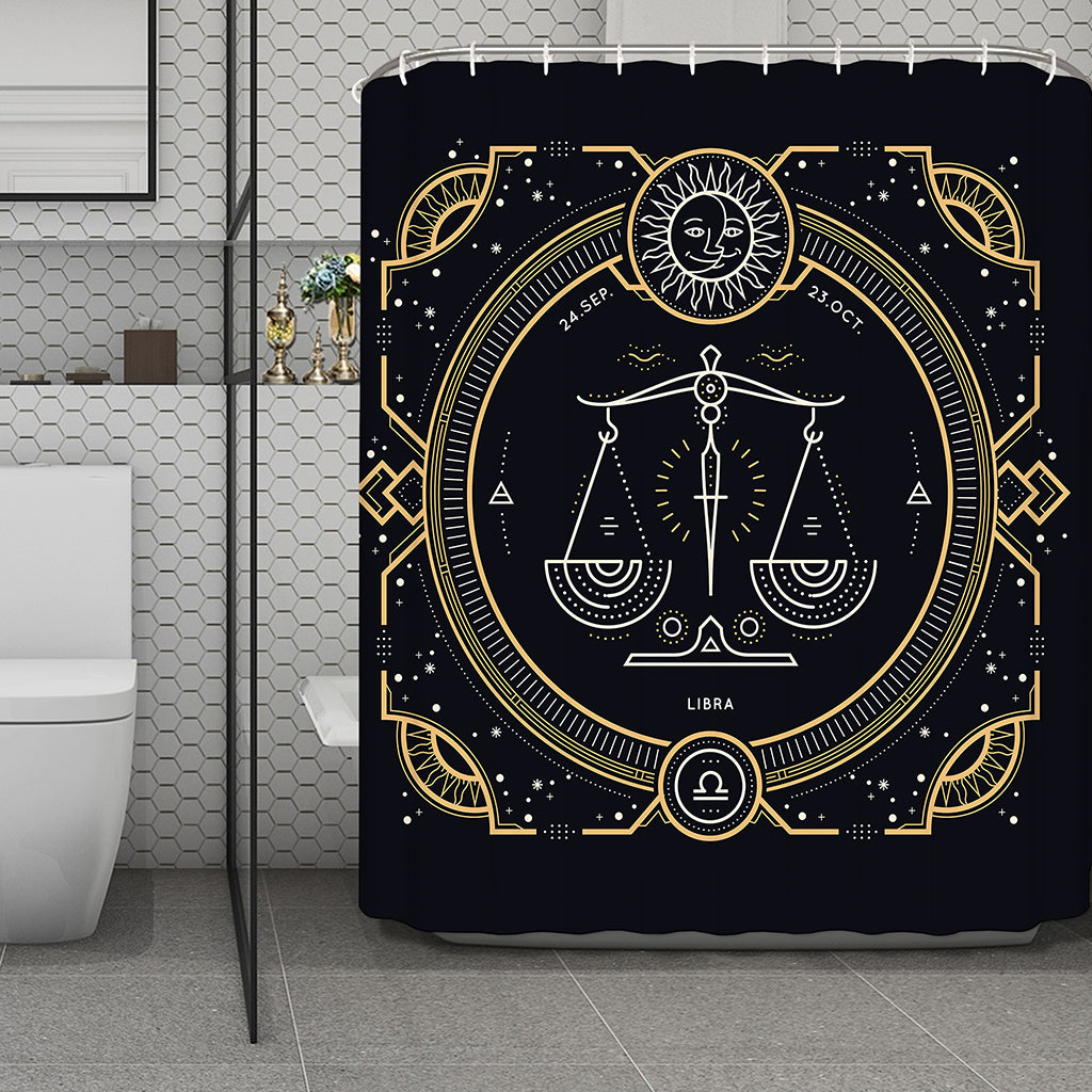 Vintage Libra Zodiac Sign Print Polyester Shower Curtain