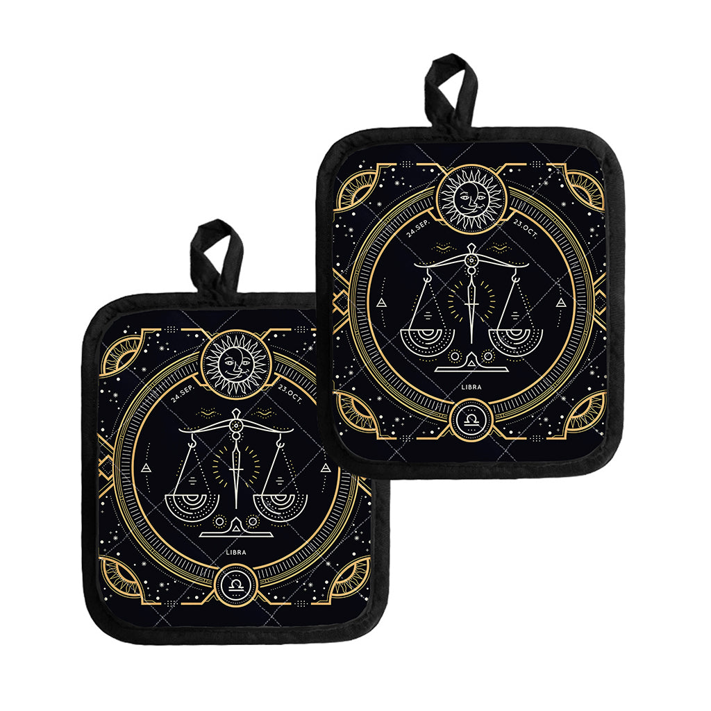 Vintage Libra Zodiac Sign Print Pot Holders