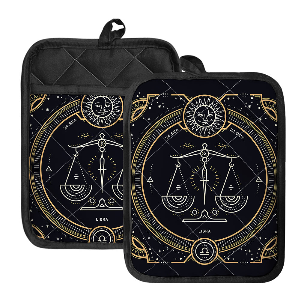 Vintage Libra Zodiac Sign Print Pot Holders With Pocket