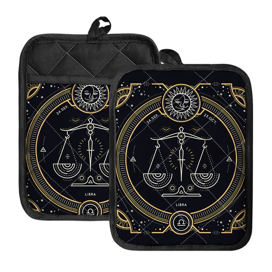 Vintage Libra Zodiac Sign Print Pot Holders With Pocket