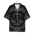 Vintage Libra Zodiac Sign Print Rayon Hawaiian Shirt