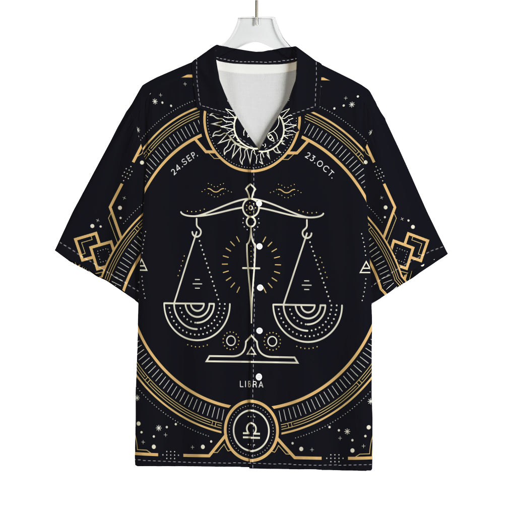 Vintage Libra Zodiac Sign Print Rayon Hawaiian Shirt