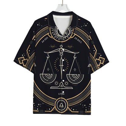 Vintage Libra Zodiac Sign Print Rayon Hawaiian Shirt