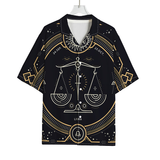 Vintage Libra Zodiac Sign Print Rayon Hawaiian Shirt