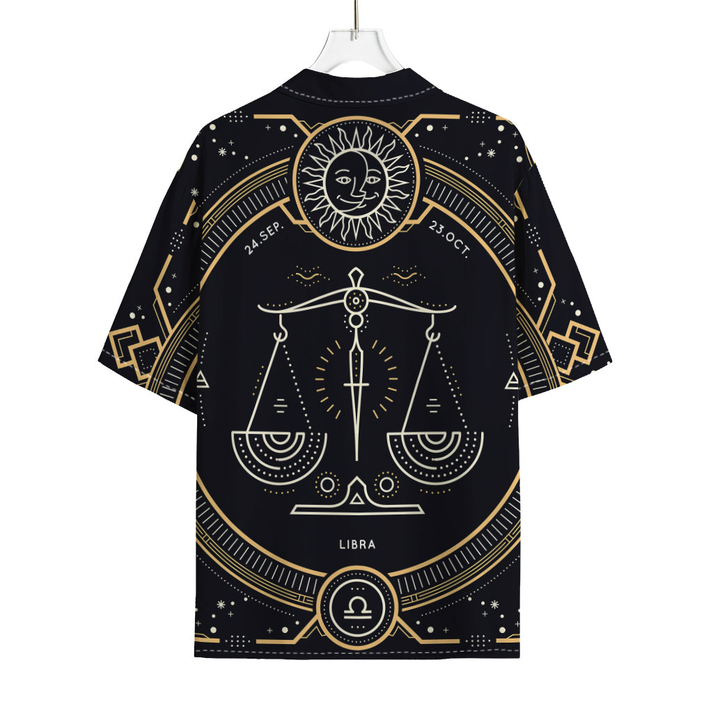 Vintage Libra Zodiac Sign Print Rayon Hawaiian Shirt