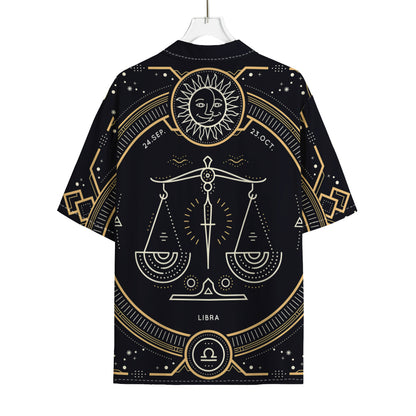 Vintage Libra Zodiac Sign Print Rayon Hawaiian Shirt