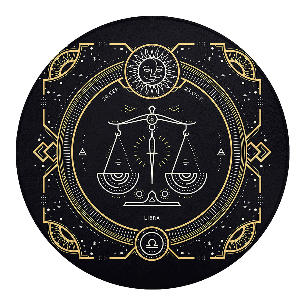 Vintage Libra Zodiac Sign Print Round Blanket