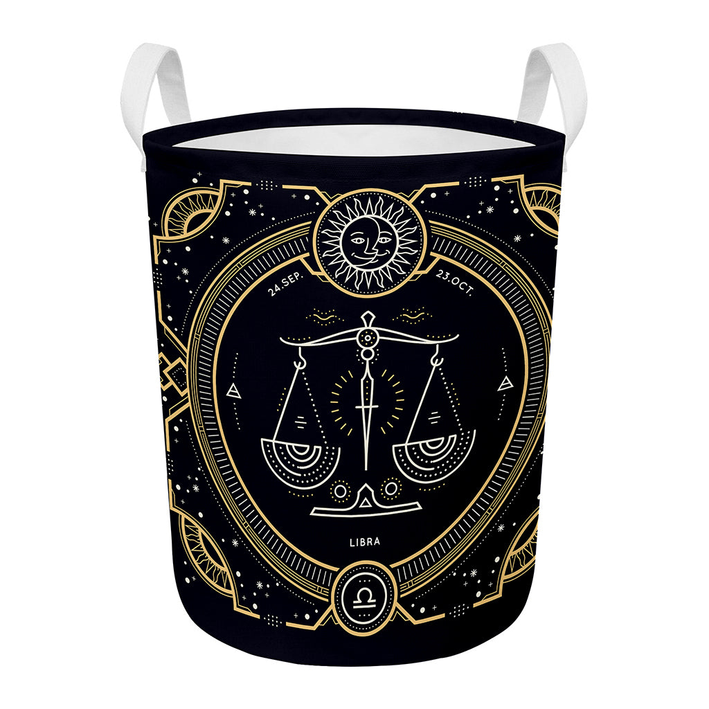 Vintage Libra Zodiac Sign Print Round Laundry Basket