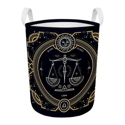 Vintage Libra Zodiac Sign Print Round Laundry Basket