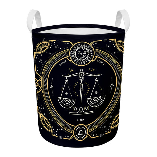 Vintage Libra Zodiac Sign Print Round Laundry Basket