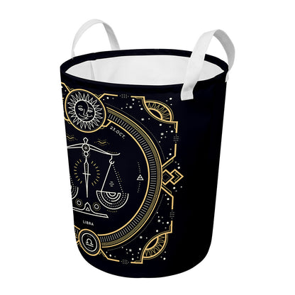 Vintage Libra Zodiac Sign Print Round Laundry Basket