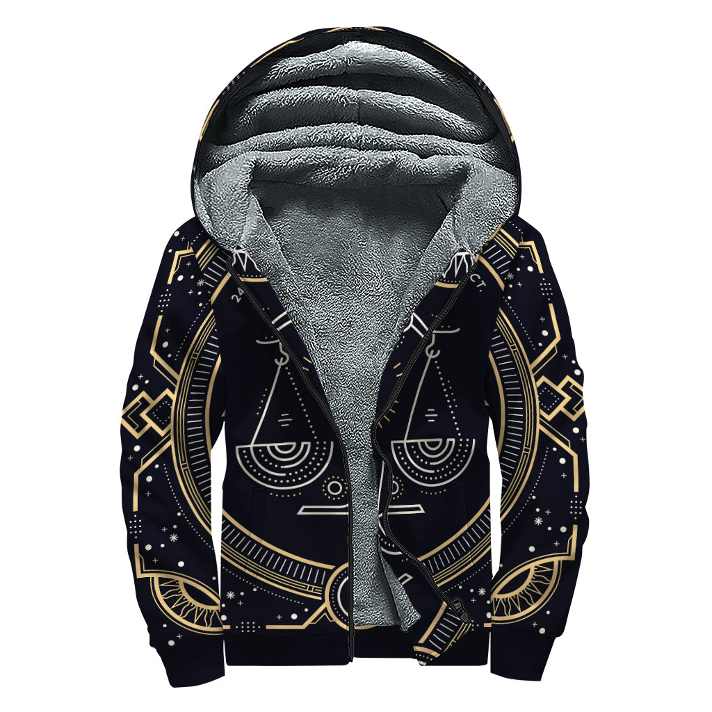 Vintage Libra Zodiac Sign Print Sherpa Lined Zip Up Hoodie