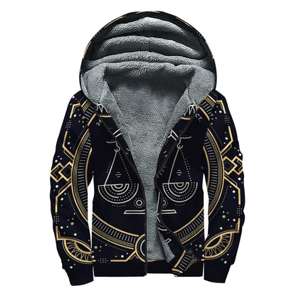 Vintage Libra Zodiac Sign Print Sherpa Lined Zip Up Hoodie